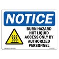 Signmission OSHA Notice Sign, 18" Height, 24" Width, Burn Hazard Hot Liquid Access Sign With Symbol, Landscape OS-NS-D-1824-L-10404